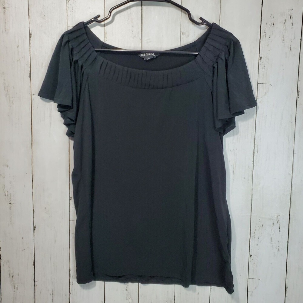 GEORGE Women's Size L Black Flared Sleeve Scoop Neck Wide Shoulder Pullover Top